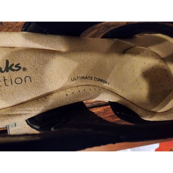 Clark's Giselle Beach Black Nubuck Strappy Cork Wedge Sandals Women’s US 8.5M - Picture 5 of 11